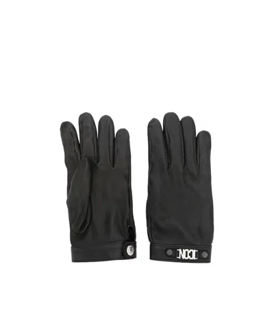 Dsquared2 Logo-plaque Leather Gloves In Black
