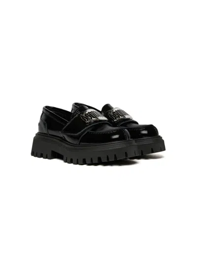Dsquared2 Kids' Logo-plaque Leather Loafers In Black