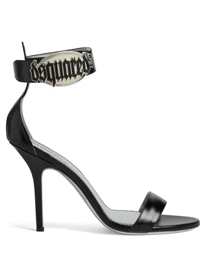 Dsquared2 Logo-plaque Leather Sandals In Black