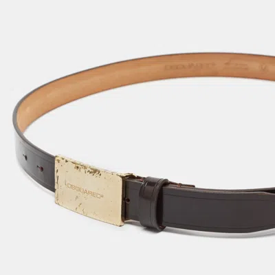 Pre-owned Dsquared2 Logo Plaque M Buckle Belt Brown Leather