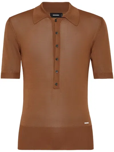 Dsquared2 Logo-plaque Polo Shirt In Brown