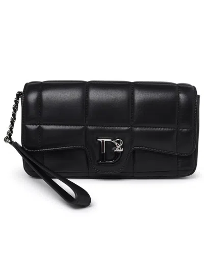 Dsquared2 Logo Plaque Quilted Clutch Bag In Black