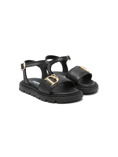 Dsquared2 Kids' Logo-plaque Sandals In Black