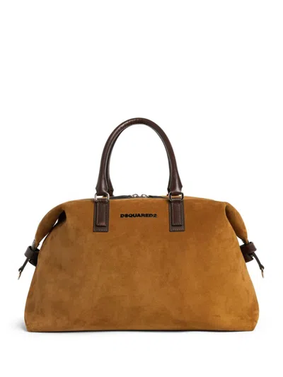 Dsquared2 Logo-plaque Two-tone Duffle Bag In Brown