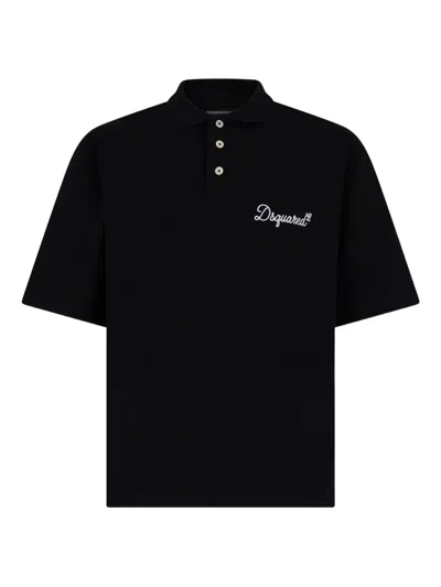 Dsquared2 Signature Logo Polo Shirt Short Sleeves In Black
