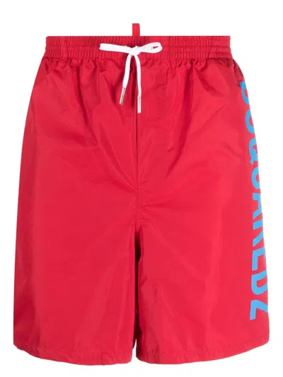 Dsquared2 Logo-print Beach Shorts In Red