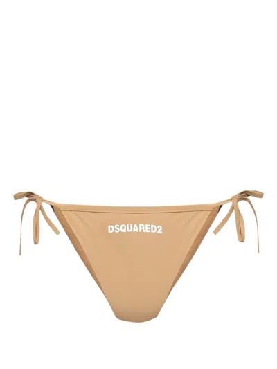Dsquared2 Logo-print Bikini Bottoms In Neutral