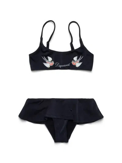 Dsquared2 Kids' Logo-print Bikini Set In Black