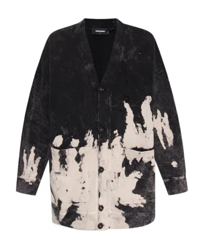 Dsquared2 Logo-print Bleached-effect Cardigan In Black