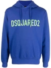 DSQUARED2 LOGO-PRINT BLUE COTTON HOODIE