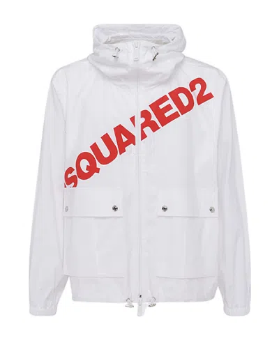 Dsquared2 Logo-print Cargo-pocket Hoodie In White