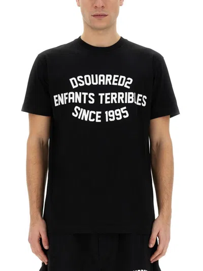 Dsquared2 Logo Print Classic Crew Neck T-shirt In Black