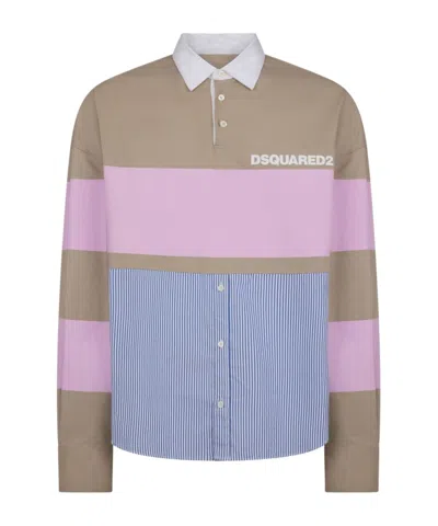 Dsquared2 Logo-print Colour-block Shirt In Blue