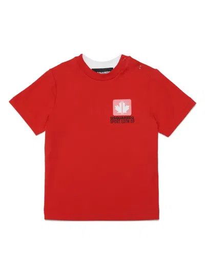 Dsquared2 Babies' Logo-print Cotton-blend T-shirt In 红色