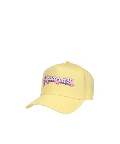 Dsquared2 Logo-print Cotton Cap In Yellow