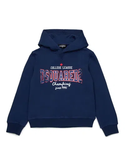 Dsquared2 Kids' Logo-print Cotton Hoodie In 蓝色