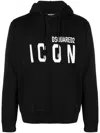 Dsquared2 Printed Logo Cotton Hooded Sweatshirt In Black