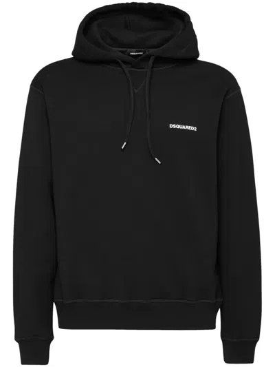 Dsquared2 Cotton Hoodie With Back Maxi Print For Men In Black