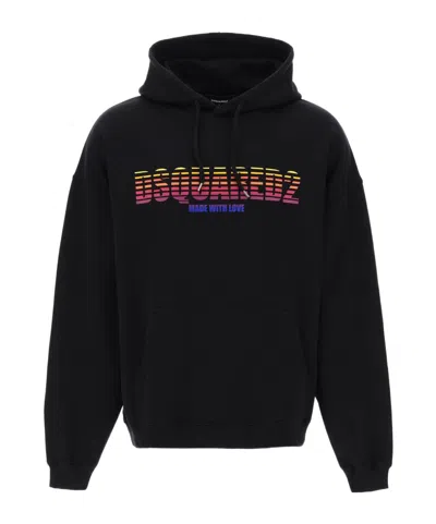 Dsquared2 Logo Cotton Jersey Hoodie In Black