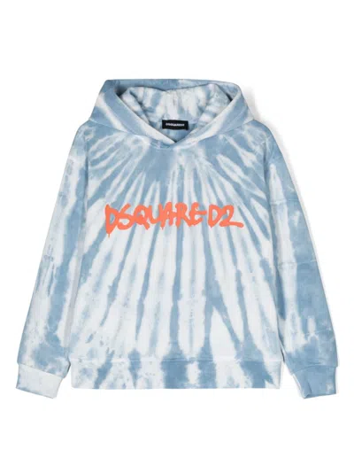 Dsquared2 Kids' Logo-print Cotton Hoodie In Blau