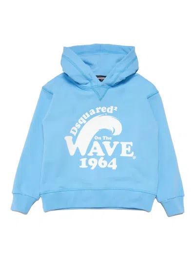 Dsquared2 Kids' Logo-print Cotton Hoodie In Blue