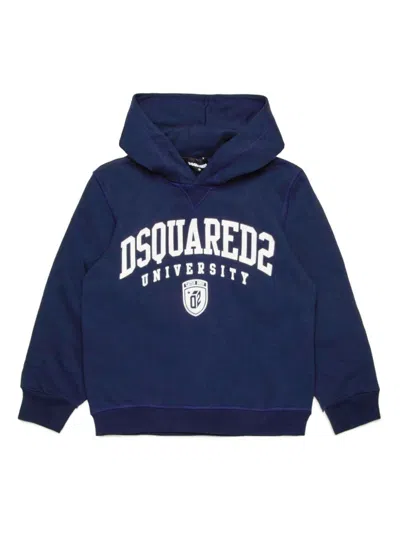 Dsquared2 Kids' Logo-print Cotton Hoodie In Blue