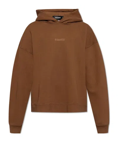 Dsquared2 Logo Print Cotton Hoodie In Brown