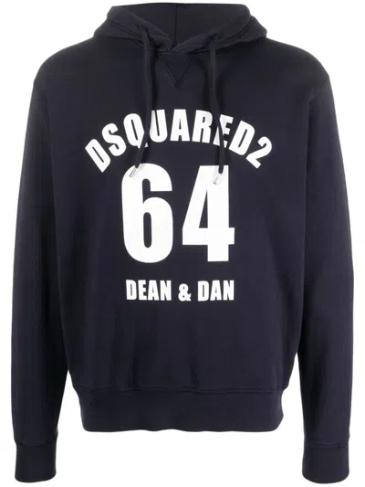 Dsquared2 Logo-print Cotton Hoodie In Navy Blue