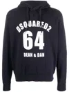 Dsquared2 Logo Printed Drawstring Hoodie In Navy Blue