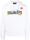 Dsquared2 Logo Printed Drawstring Hoodie In White