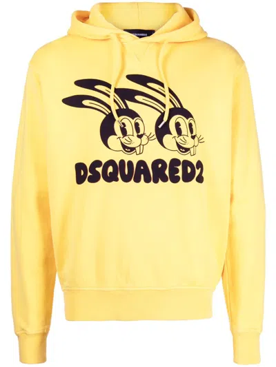 Dsquared2 Logo-print Cotton Hoodie In Yellow