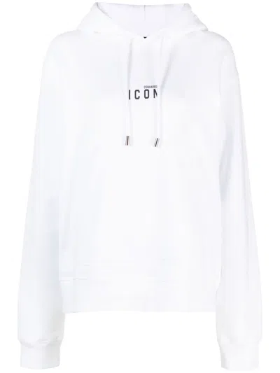 Dsquared2 Logo-print Cotton-jersey Hoodie In White