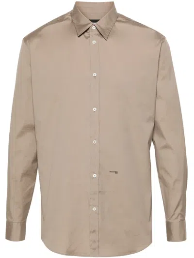 Dsquared2 Logo-print Cotton Shirt In Neutrals