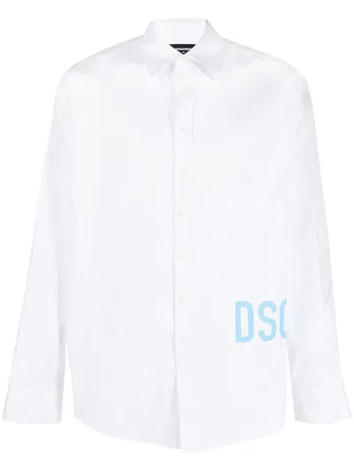 Dsquared2 Logo-print Cotton Shirt In Bianco