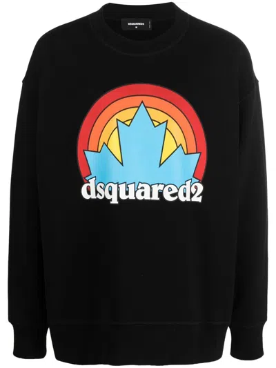 Dsquared2 Printed Cotton Jersey Sweatshirt In Black