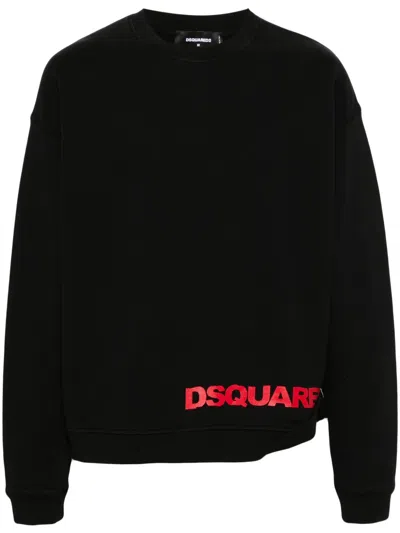 Dsquared2 Solid Color Relax Fit Crew-neck Sweatshirt With Printed Logo In Black