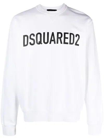 Dsquared2 Ribbed Crew-neck Cotton Sweatshirt With Long Sleeves In White