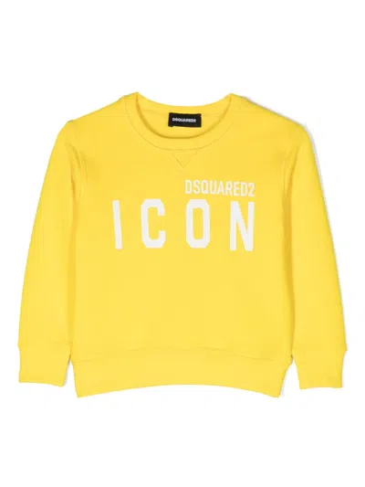 Dsquared2 Kids' Logo-print Cotton Sweatshirt In Yellow