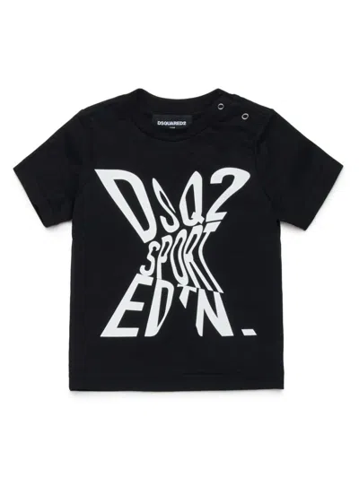 Dsquared2 Babies' Logo Print Cotton T-shirt In 黑色