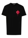 Dsquared2 Black T-shirt Featuring Striking Red Maple Leaf In Black