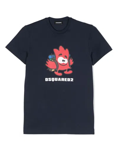 Dsquared2 Kids' Logo-print Cotton T-shirt In Blue