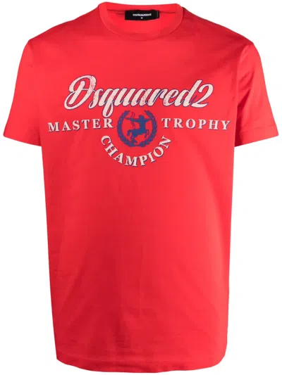 Dsquared2 Logo-print Cotton T-shirt In Red