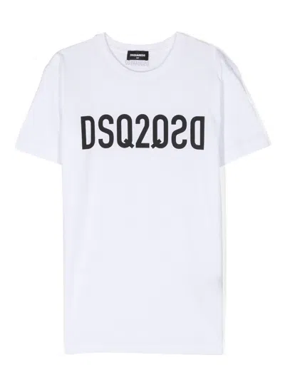 Dsquared2 Kids' Logo-print Cotton T-shirt In Weiss
