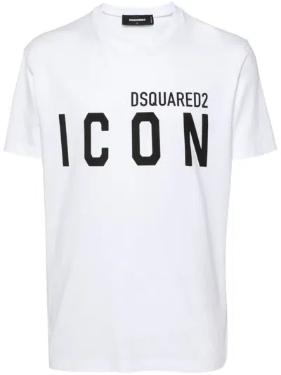 Dsquared2 White Crewneck T-shirt With Maxi Logo Print On The Front In Cotton Man