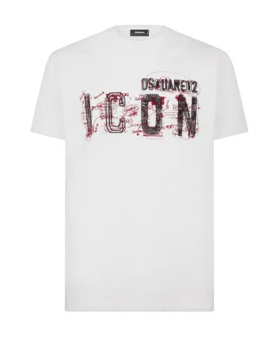 Dsquared2 Cotton T-shirt With Icon Scribble Print In Blanco