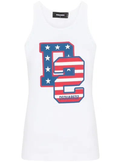 Dsquared2 Usa Logo Printed Cotton Tank Top In White