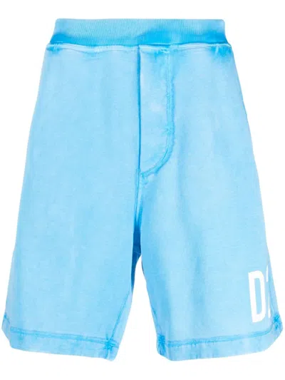 Dsquared2 Logo-print Cotton Track Shorts In Blue