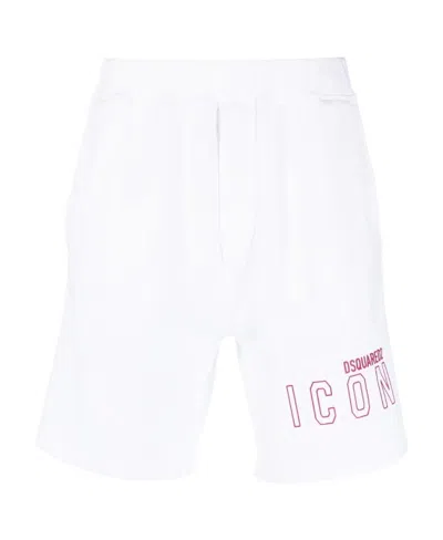 Dsquared2 Logo Print Cotton Track Shorts In White