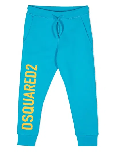 Dsquared2 Kids' Logo Print Cotton Sweatpants In Light Blue