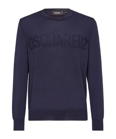 Dsquared2 Logo-print Crew-neck Jumper In Blu